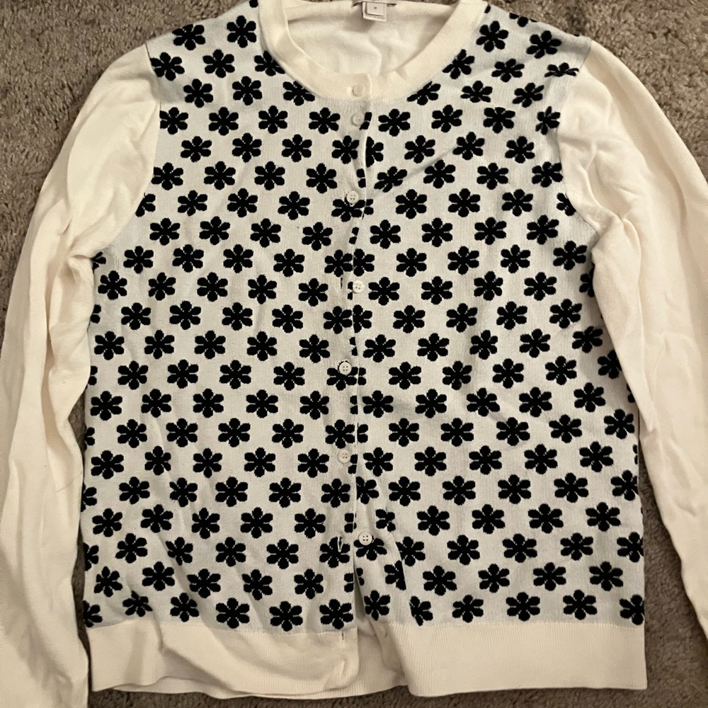 J. Crew Black and White Floral Cardigan